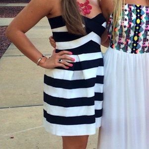 Strapless Black and White Striped Dress